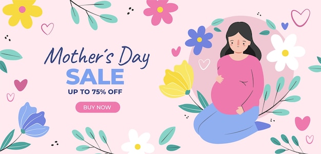 Flat horizontal sale banner template for mother's day celebration