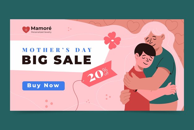 Плоский горизонтальный шаблон баннера продажи для празднования дня матери