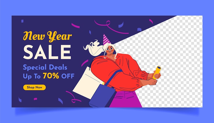 Free Vector flat horizontal sale banner template for new year 2024 celebration