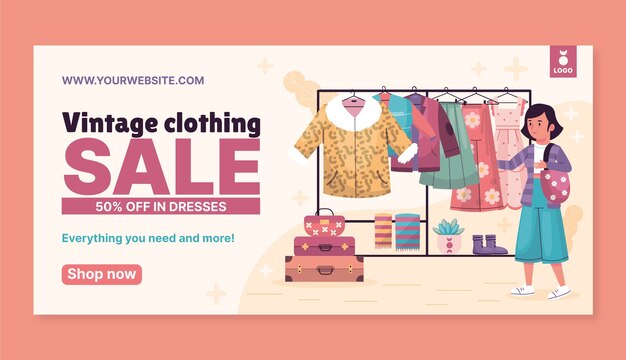 Flat horizontal sale banner template for second-hand flea market event