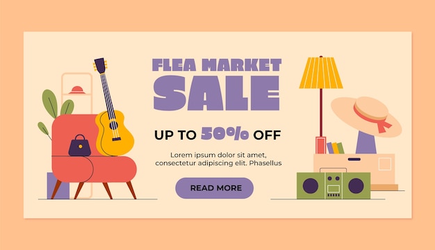 Flat horizontal sale banner template for second-hand flea market event