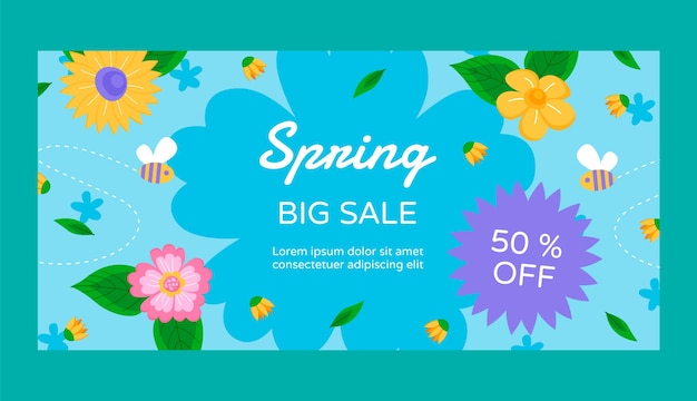 Плоский горизонтальный шаблон баннера продажи для празднования весны