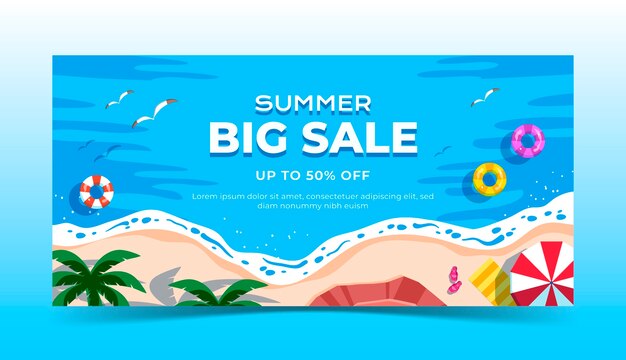 Flat horizontal sale banner template for summer season celebration