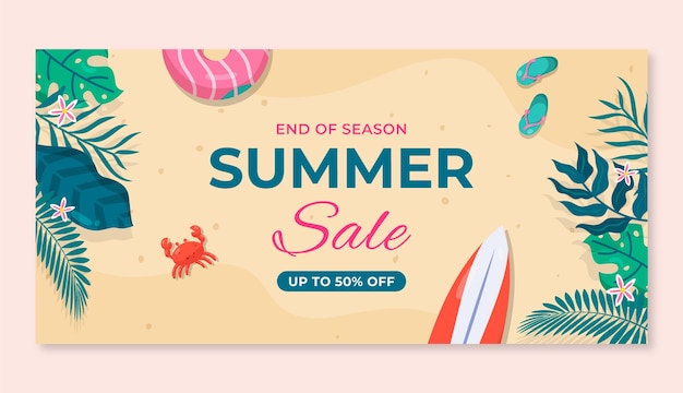 Flat horizontal sale banner template for summer season celebration