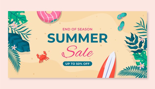 Flat horizontal sale banner template for summer season celebration