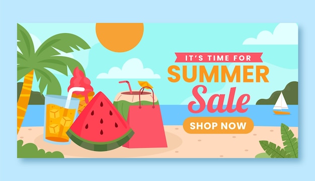 Flat horizontal sale banner template for summer season