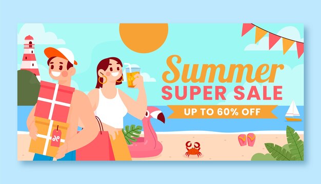 Flat horizontal sale banner template for summer season