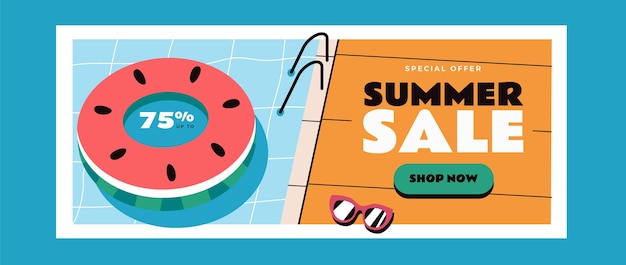 Flat horizontal sale banner template for summer