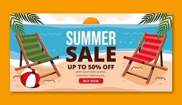 Flat horizontal sale banner template for summertime