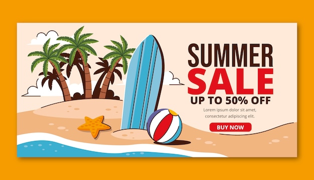 Flat horizontal sale banner template for summertime