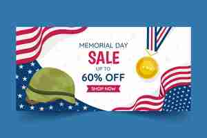 Free vector flat horizontal sale banner template for usa memorial day celebration