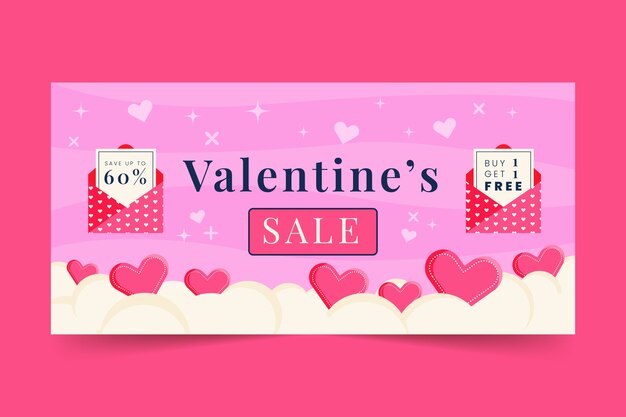 Free vector flat horizontal sale banner template for valentine's day celebration