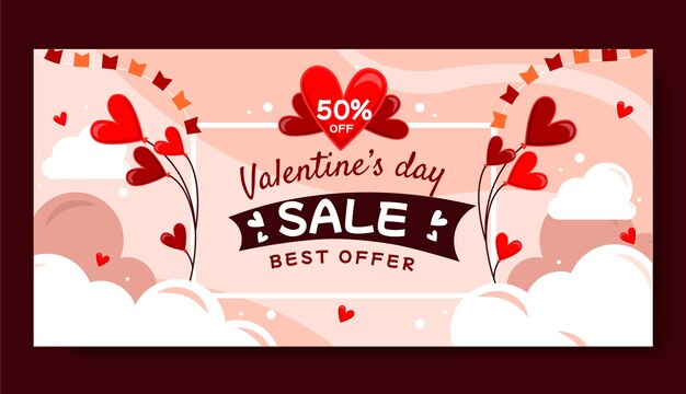 Flat horizontal sale banner template for valentines day celebration