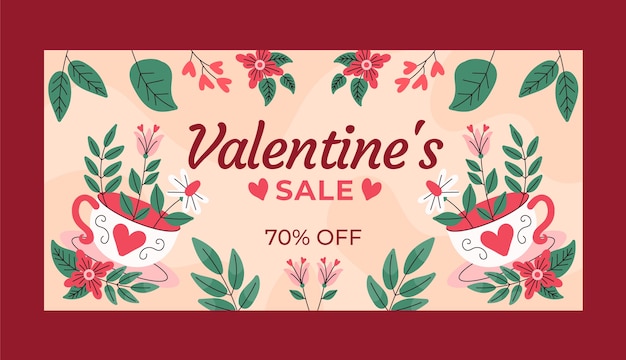 Free vector flat horizontal sale banner template for valentines day celebration