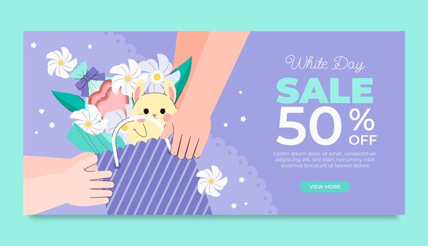 Flat horizontal sale banner template for white day celebration