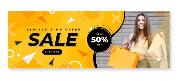 Flat horizontal sale banner template with photo