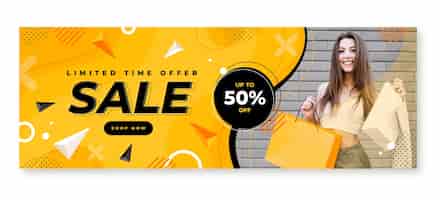 Free vector flat horizontal sale banner template with photo