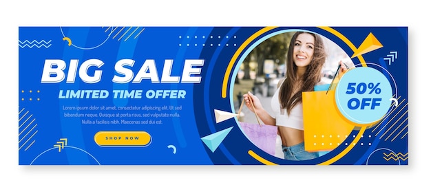 Flat horizontal sale banner template with photo