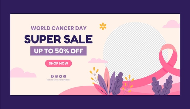 Free vector flat horizontal sale banner template for world cancer day