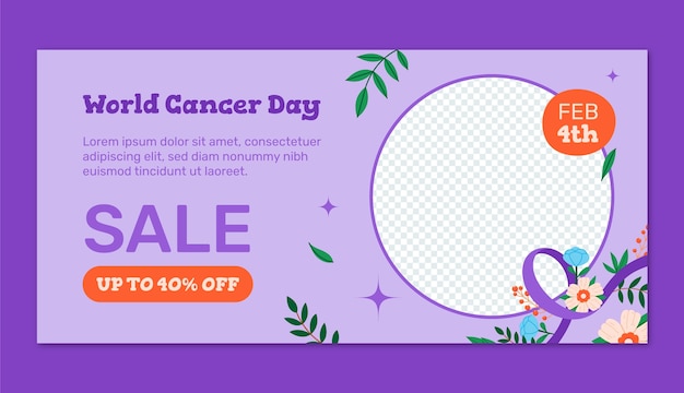 Flat horizontal sale banner template for world cancer day