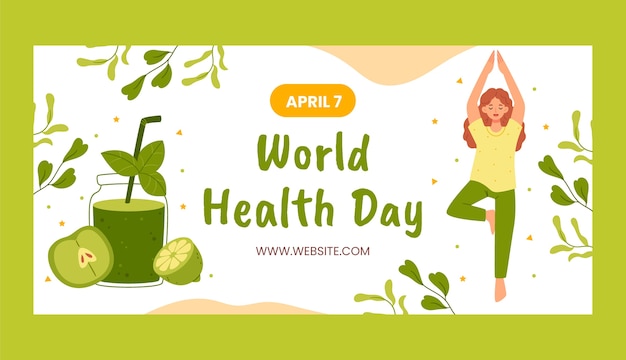 Vettore gratuito modello di banner di vendita orizzontale piatto per la celebrazione della giornata mondiale della salute
