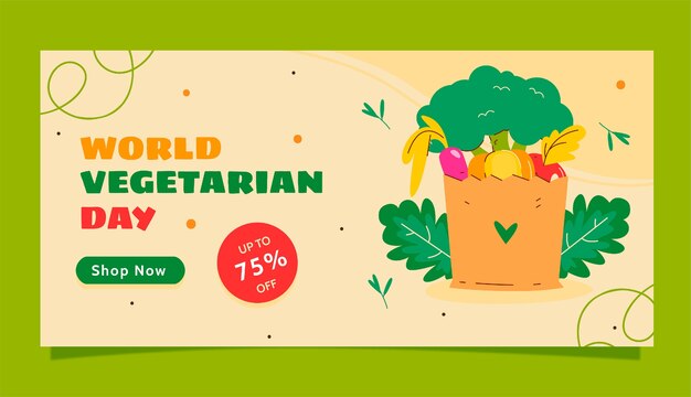 Flat horizontal sale banner template for world vegetarian day