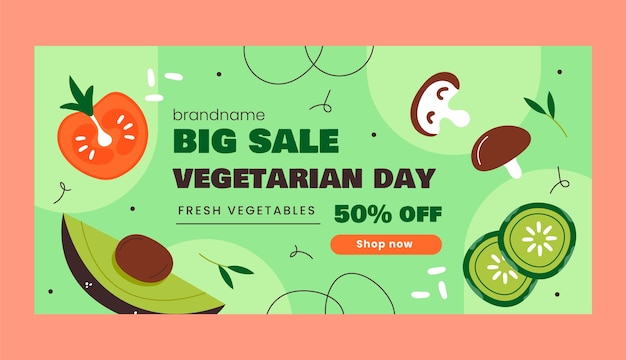 Flat horizontal sale banner template for world vegetarian day