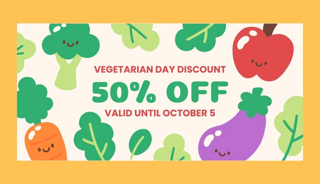 Flat horizontal sale banner template for world vegetarian day