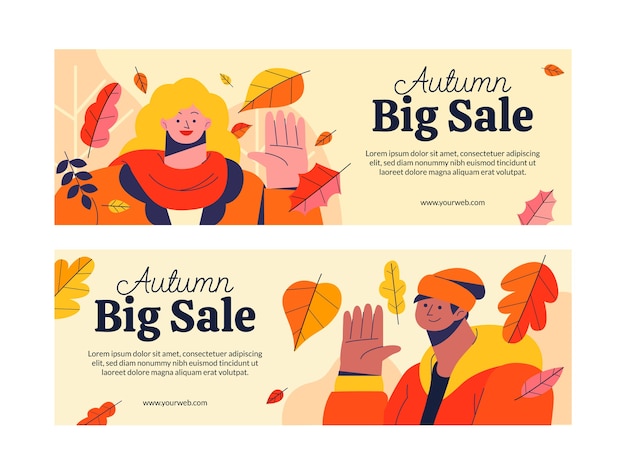 Free vector flat horizontal sale banners set for autumn celebration