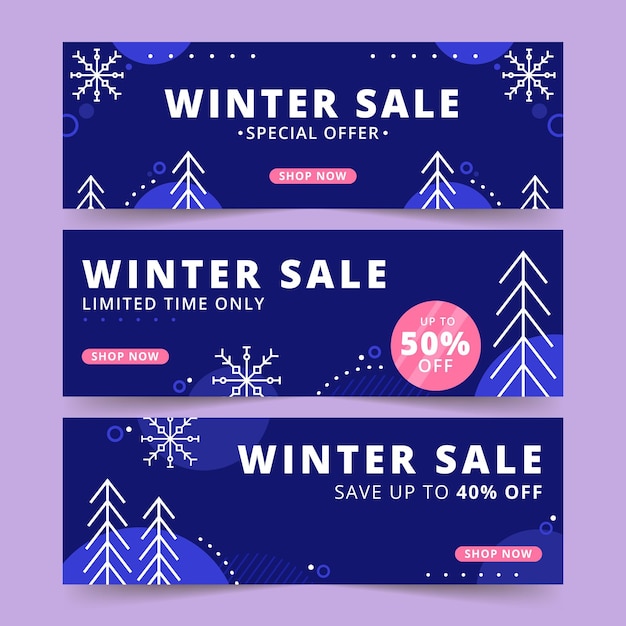 Free vector flat horizontal winter sale banners set