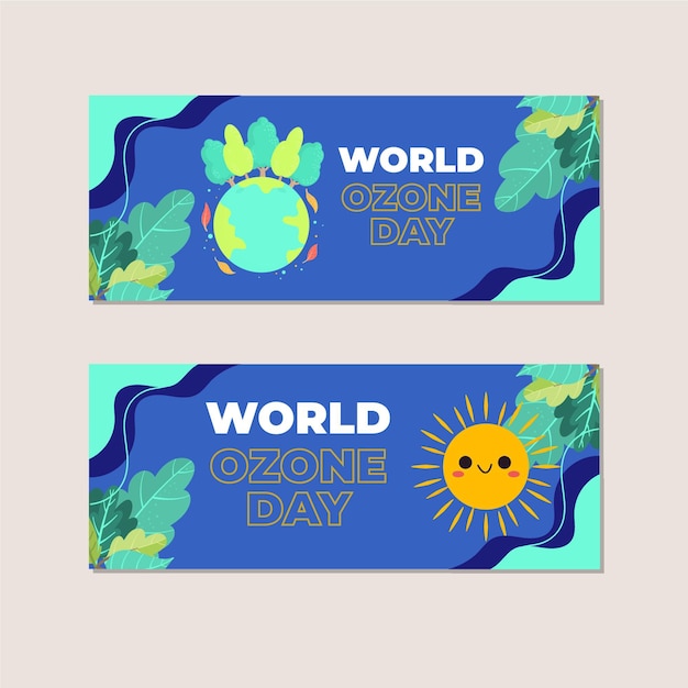 Free vector flat horizontal world ozone day banners set