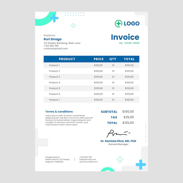 Flat hospital and healthcare invoice template