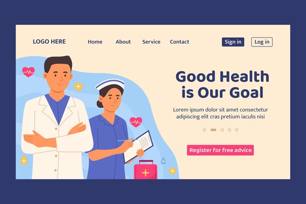 Flat hospital landing page template