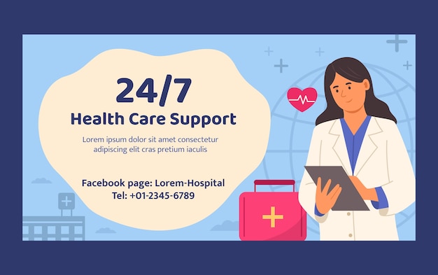 Бесплатное векторное изображение Рекламный шаблон плоской больницы в социальных сетях