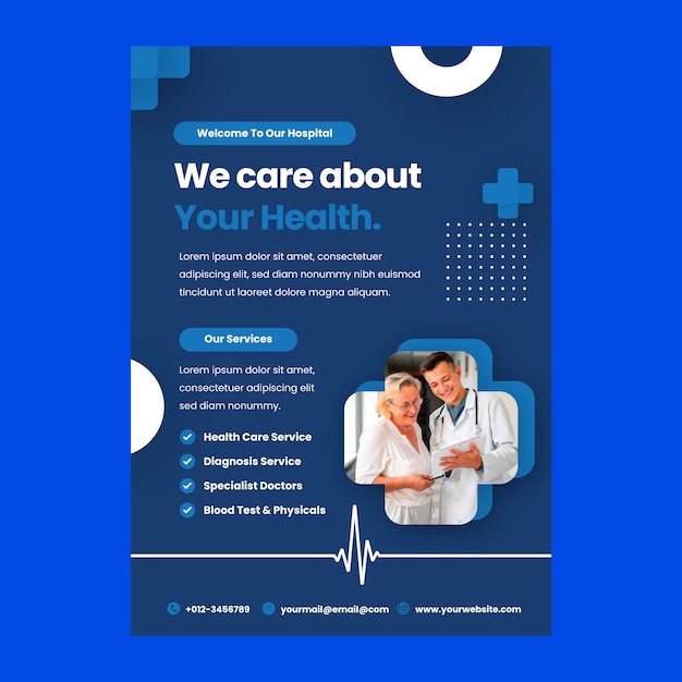 Flat hospital vertical poster template