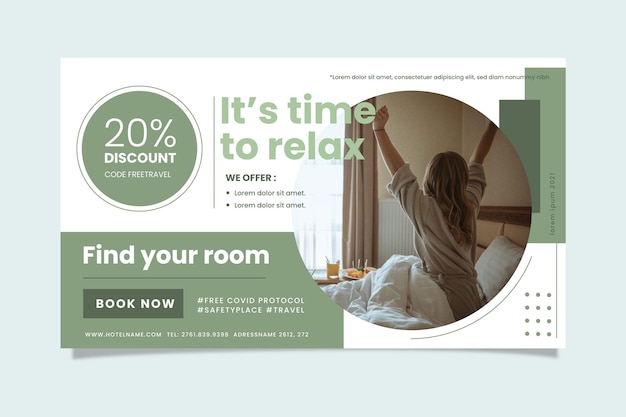 Flat hotel banner template with photo