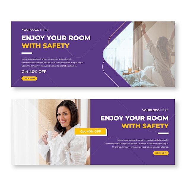 Free vector flat hotel banner template with photo