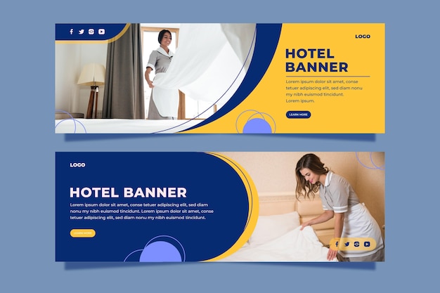 Free vector flat hotel banner template with photo