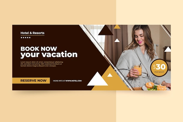 Flat hotel banner template with photo