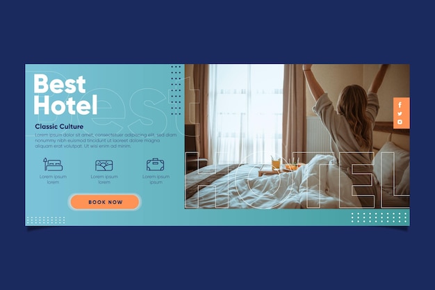 写真付きフラットホテルバナーテンプレート