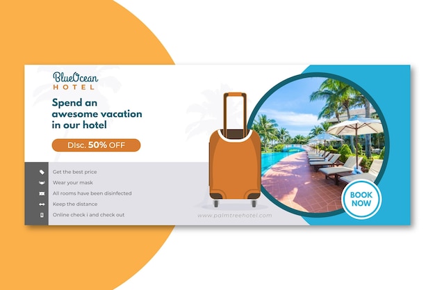 Flat hotel banner template with photo