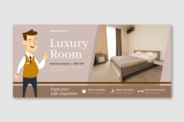 Flat hotel banner template with photo
