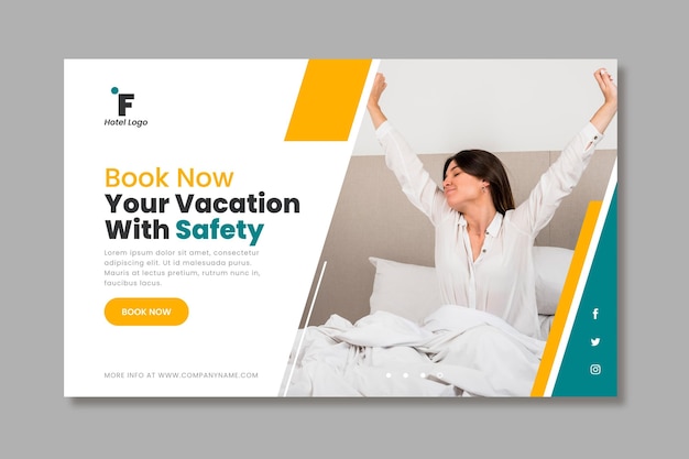 Flat hotel banner template with photo