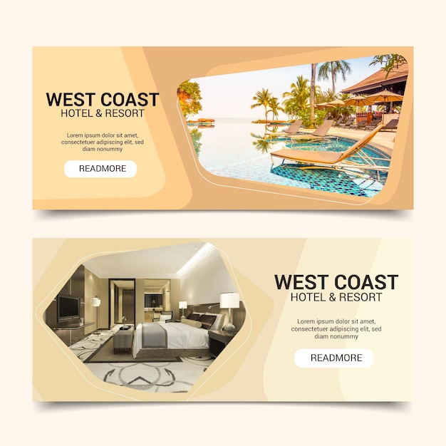 Free vector flat hotel banner template with photo