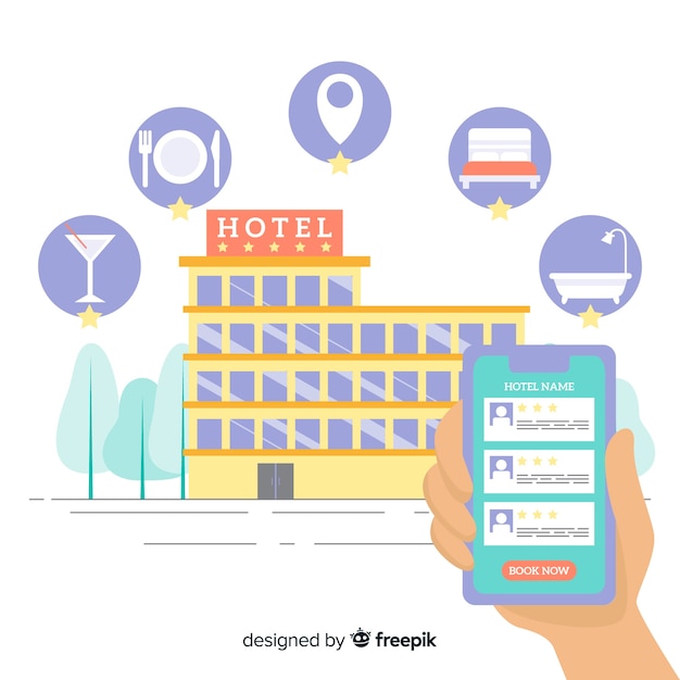 Free vector flat hotel booking app background