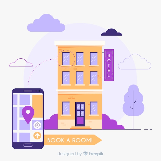 Free vector flat hotel booking application background