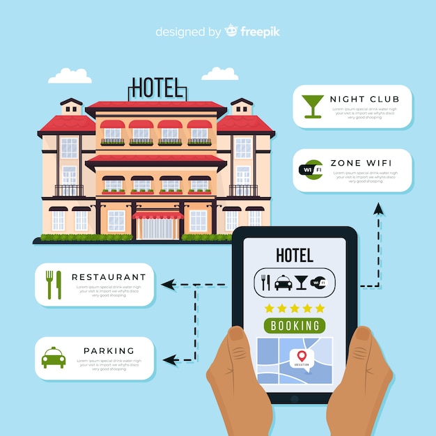 Free vector flat hotel booking application background