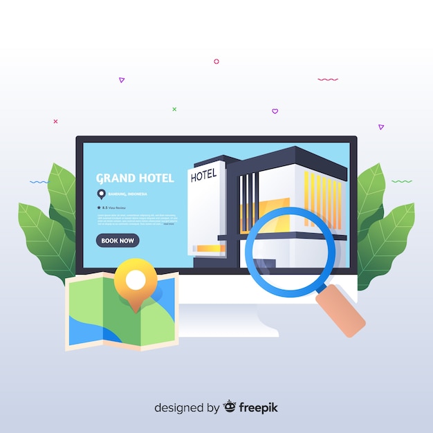無料ベクター フラットホテル予約の概念の背景