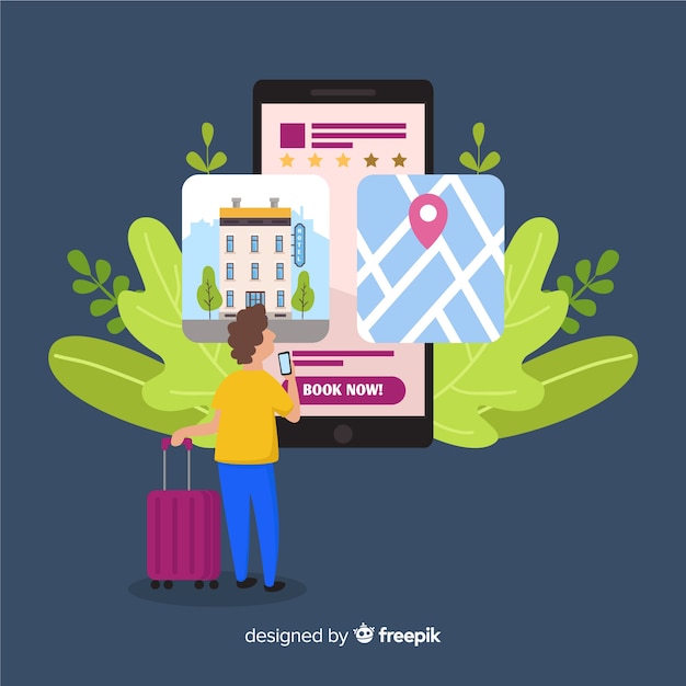 無料ベクター フラットホテル予約のコンセプト