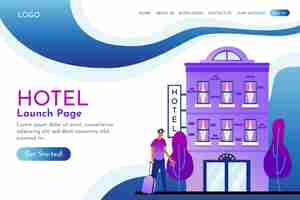 Vettore gratuito modello di pagina di destinazione dell'hotel piatto con illustrazioni